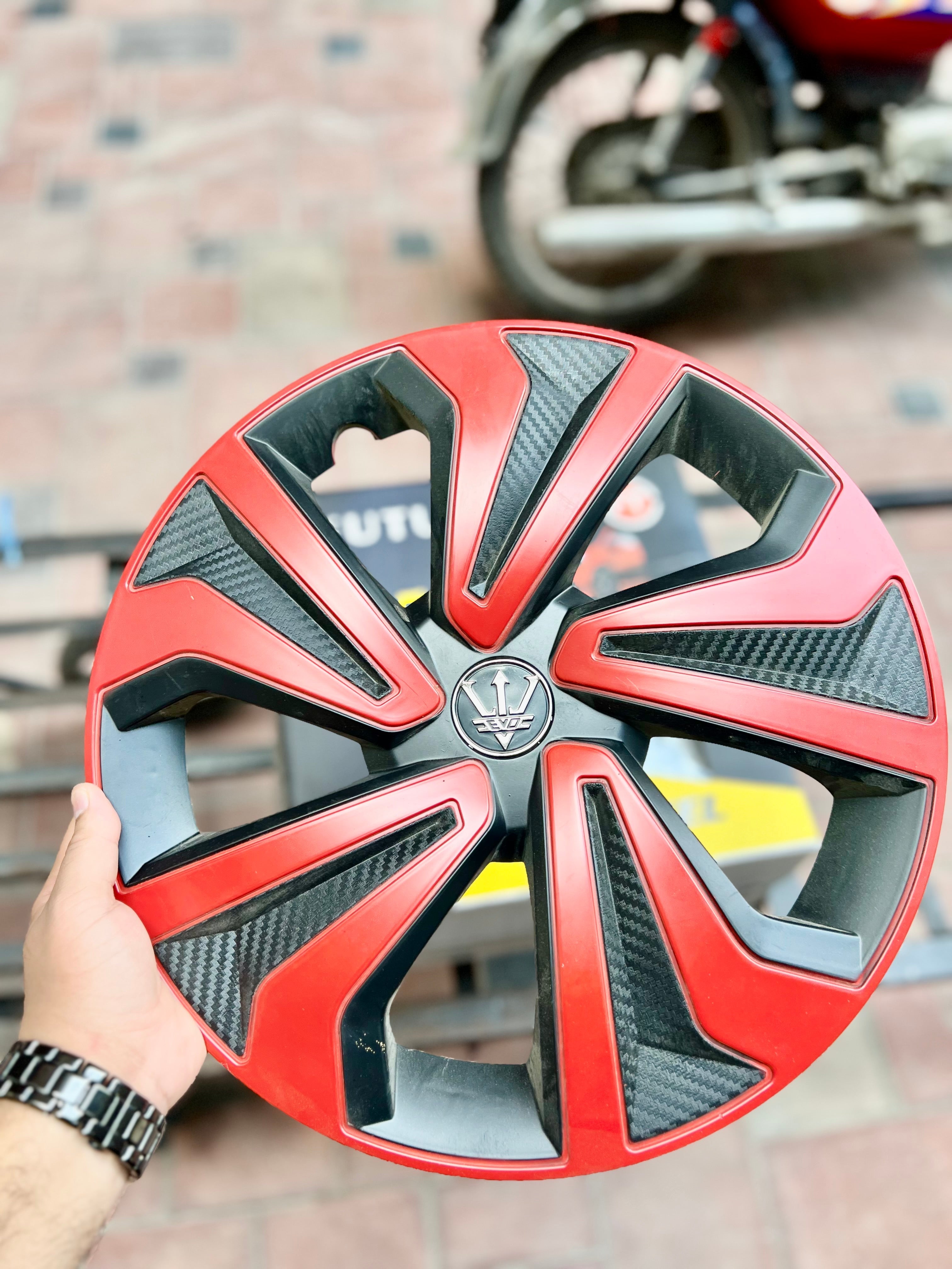 Set of 4 - Sporty Red & Black Wheel Cover