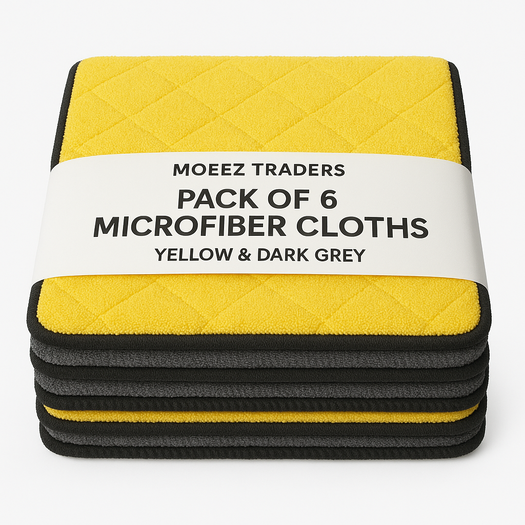Pack of 6 Premium Microfiber Cleaning Cloths – Yellow & Dark Grey