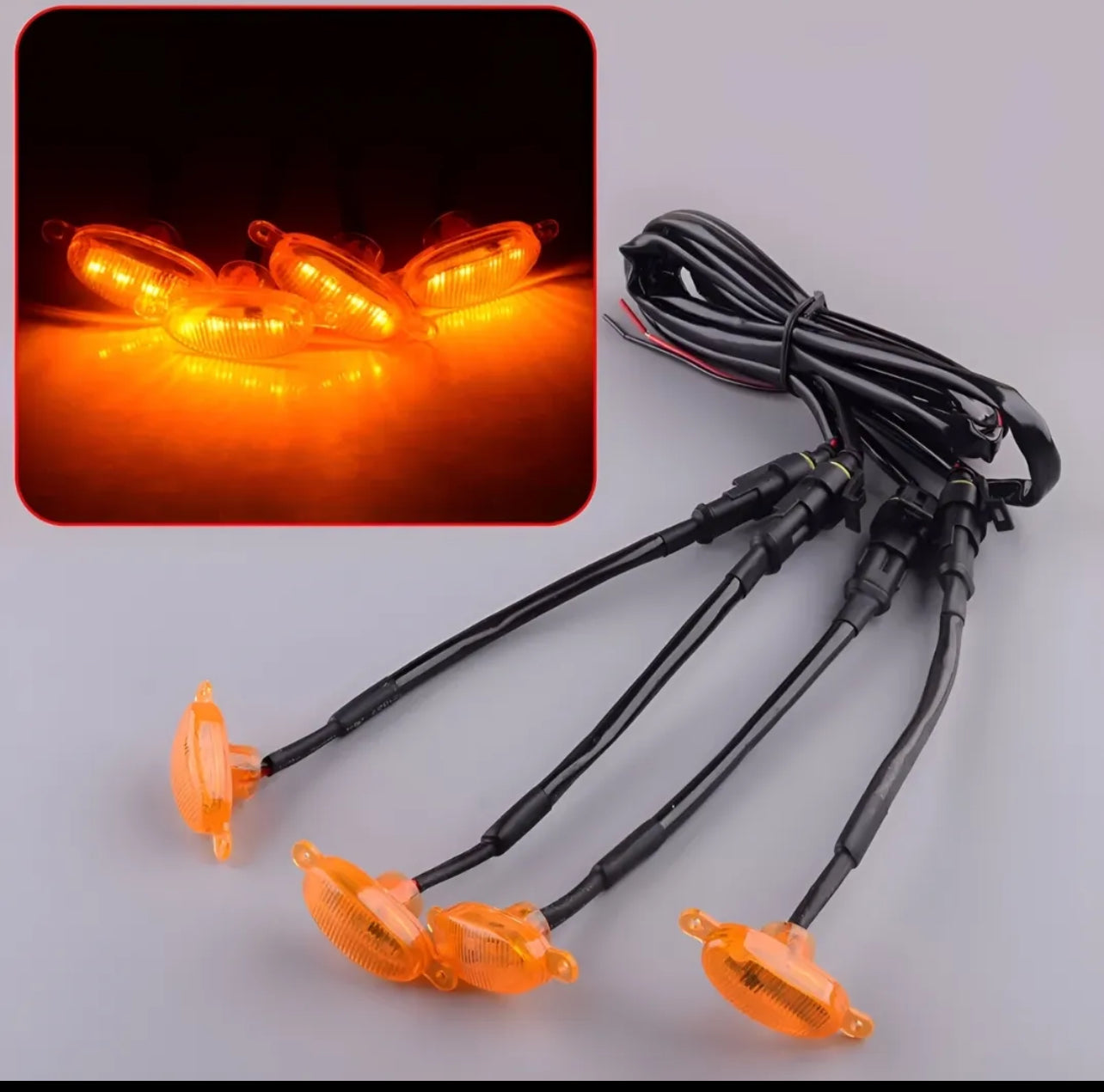 4 Pieces Car Grill Led Lights Daytime Running Lights 12 Volt For Cars, SUV, Trucks Universal Fit Smoked Lens Bright Orange