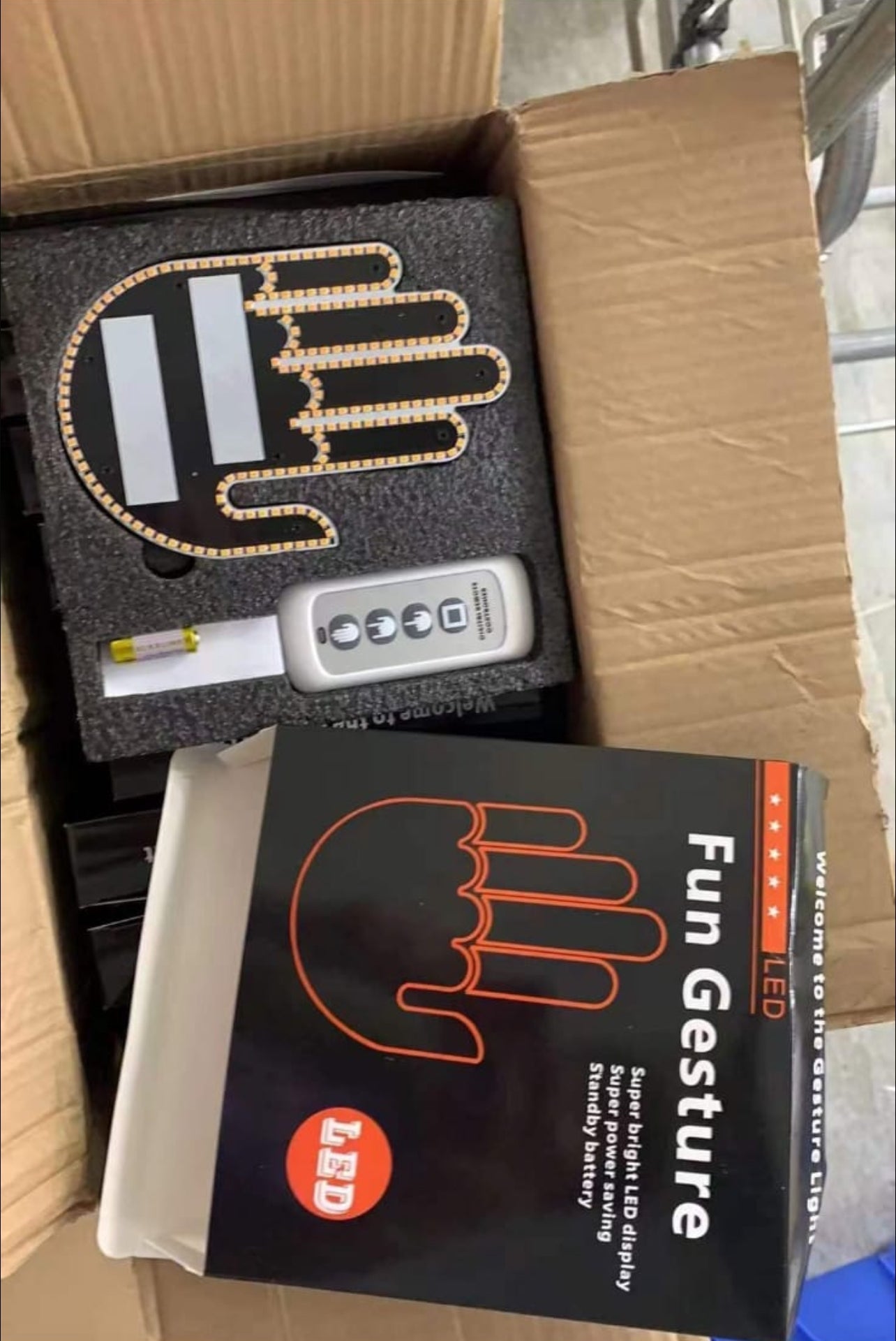 Finger Gesture Light with Remote Finger Light LED Car Back Window Sign Hand Funny Car Truck