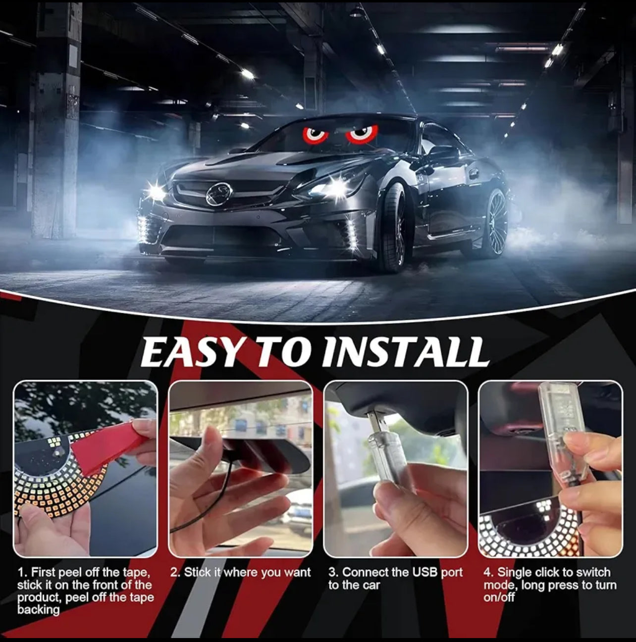 Devil EyeLight for Cars, Dynamic Led Eyes for Car Windshield, USB Devil Eyes Smart Colorful Car Eyes for Auto Car Windshield Window