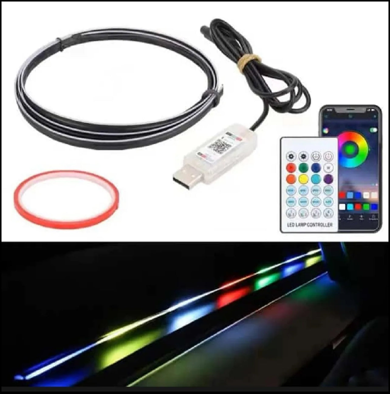 Multicolor LED Symphony Ambient Light For Car Interior USB Decoration Atmosphere Neon RGB Rainbow Acrylic Strip Mobile APP Control and Remote Control