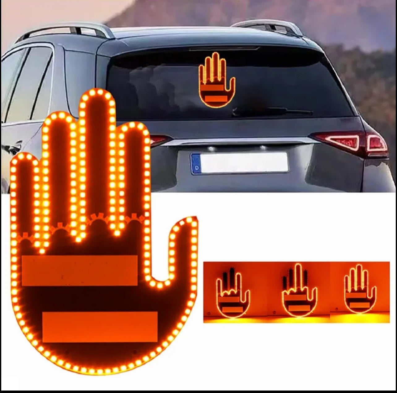 Finger Gesture Light with Remote Finger Light LED Car Back Window Sign Hand Funny Car Truck