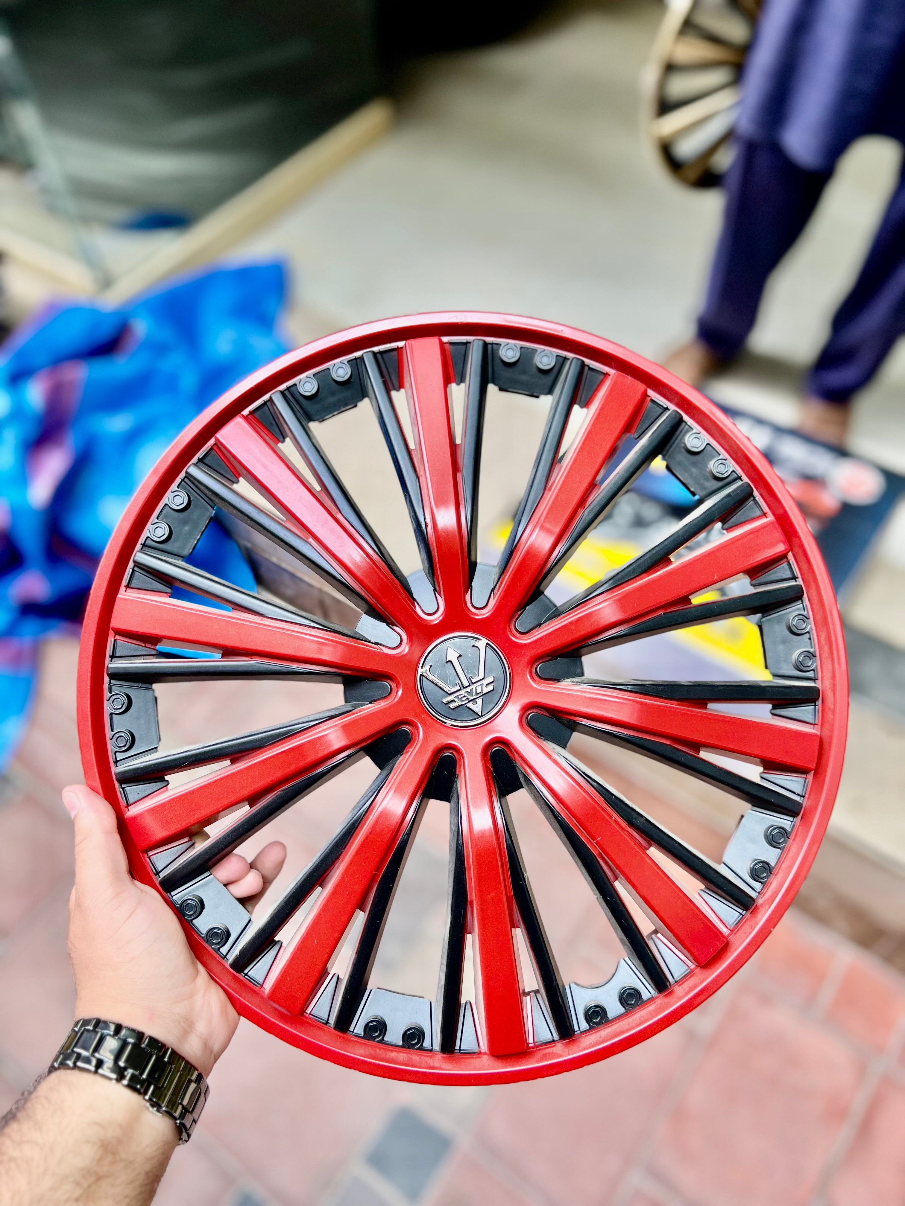 Set of 4 -Stylish Dual-Tone Red & Black Wheel Cover insta post caption size 12"13"14"15"