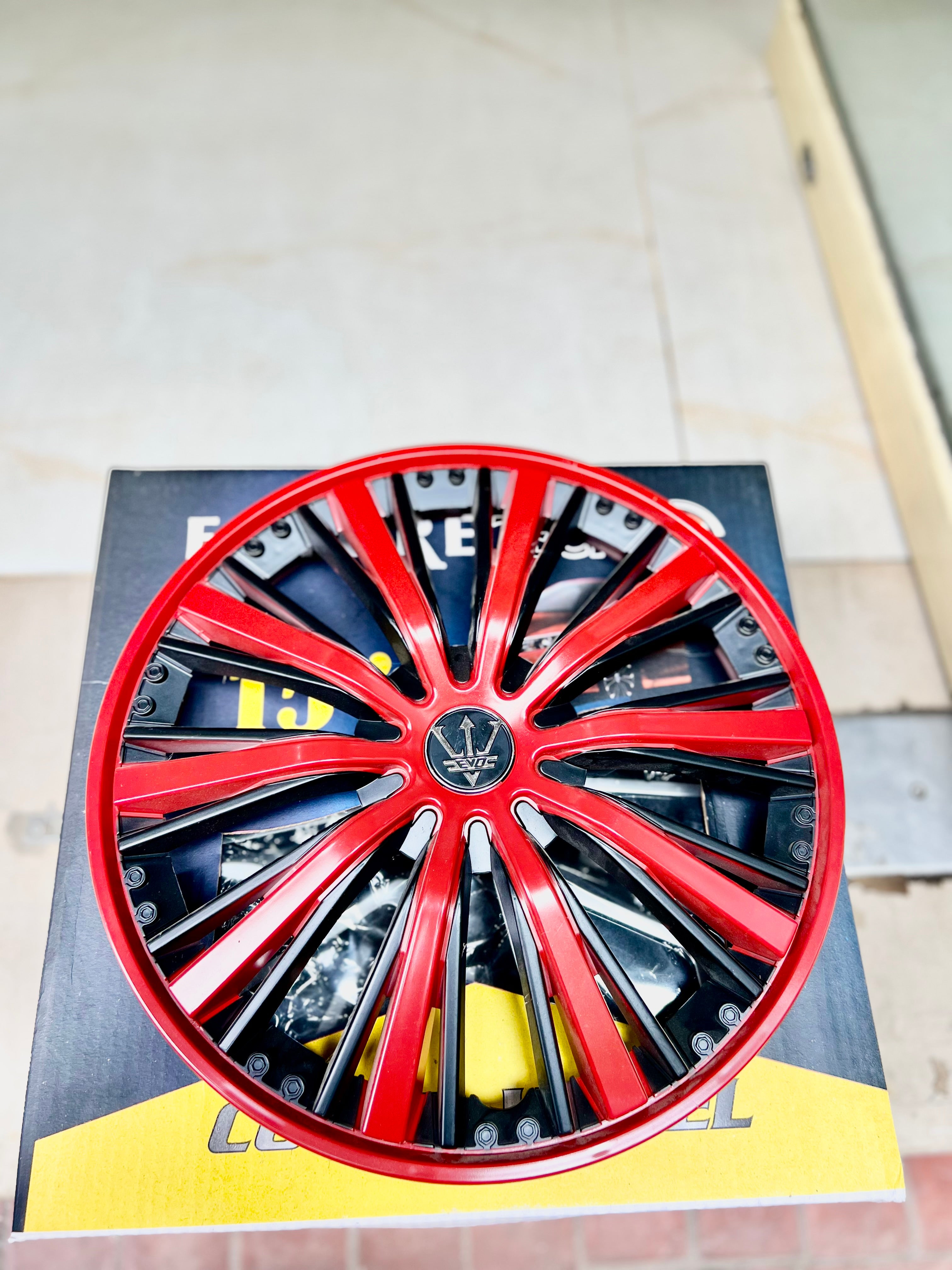 Set of 4 -Stylish Dual-Tone Red & Black Wheel Cover insta post caption size 12"13"14"15"