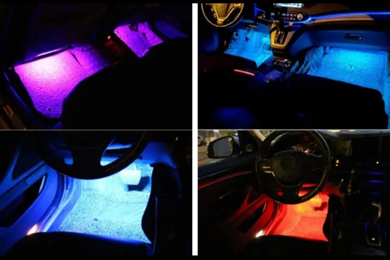 Car RGB Atmosphere Light, Bluetooth Control Car Interior Foot Light - 4 pcs