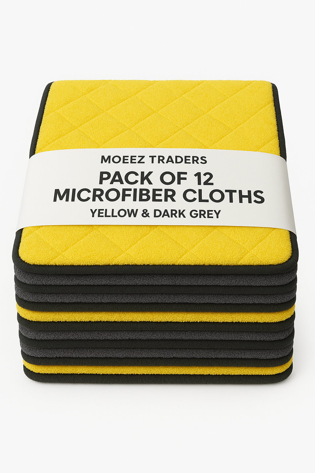 Pack of 12 Premium Microfiber Cleaning Cloths – Yellow & Dark Grey